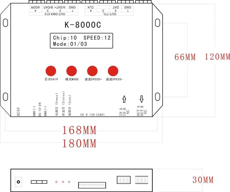 K8000C LED controller size