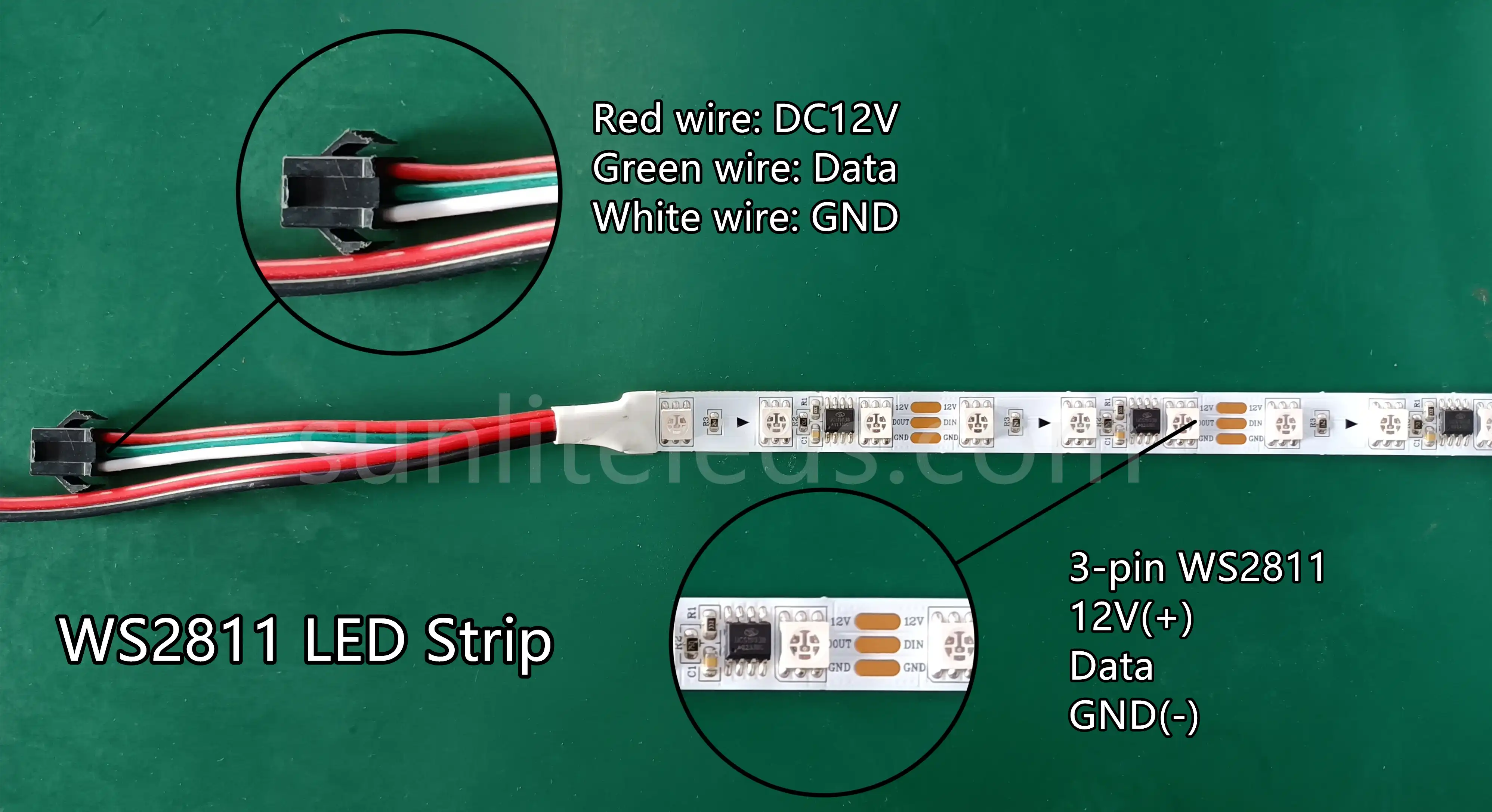 3 pin WS2811 RGB LED strip detail